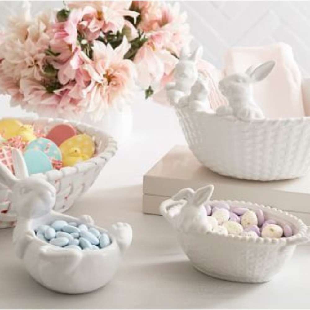 New with Tags- Pottery Barn Bunny Trio Basket Large Serving Bowl - White NIB #2 - Picture 11 of 14